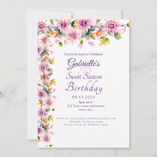 Sweet 16 Sechzehn Pink Floral Geburtstagsparty Einladung