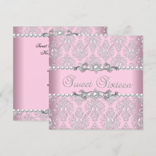 Sweet 16 Sechzehn Pink Silver White Pearl Lace Einladung