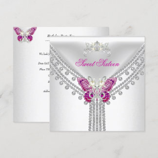 Sweet 16 Sechzehn Pink White Butterfly Einladung