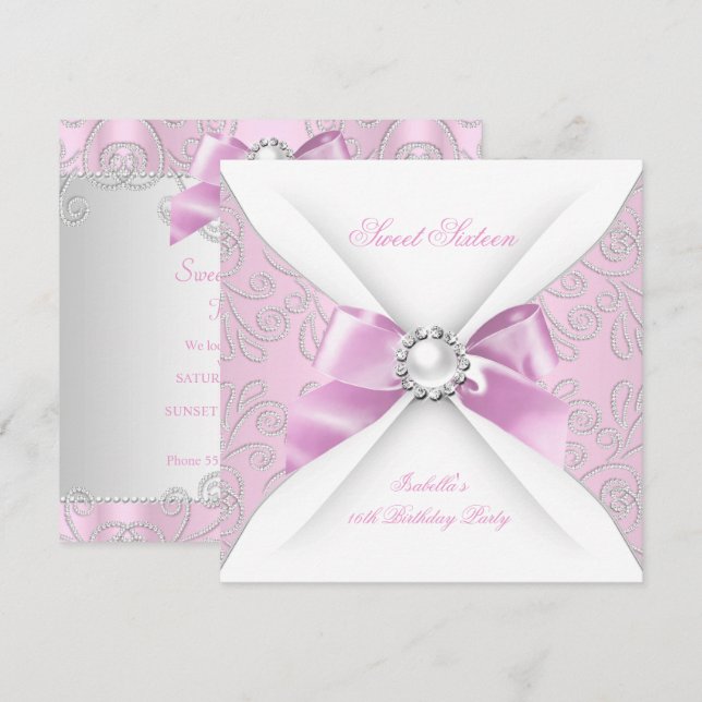 Sweet 16 Sechzehn rosa Imitate Diamant Party Einladung (Vorne/Hinten)