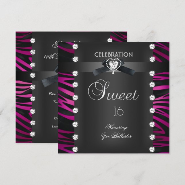 Sweet 16 Sechzehn Schwarze Krawatte Rosa Weißes Ze Einladung (Vorne/Hinten)