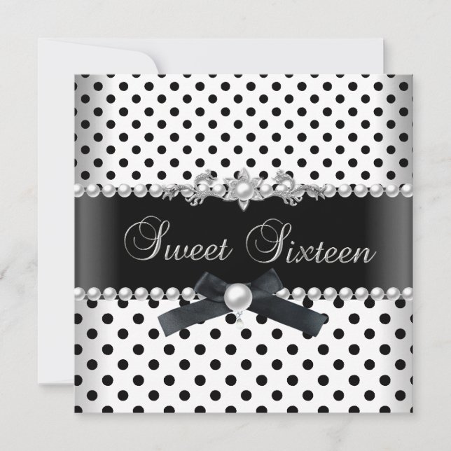 Sweet 16 Sechzehn Schwarzer Spot Silver White Einladung (Vorderseite)