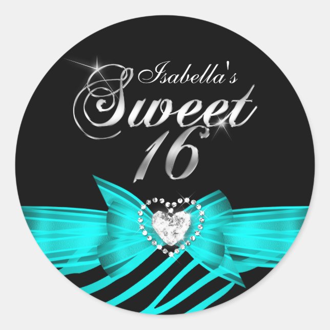 Sweet 16 Seteen Aqua Black Zebra Custom Sticker (Devant)