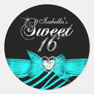 Sweet 16 Seteen Aqua Black Zebra Custom Sticker