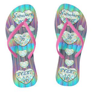 Sweet 16 Shoes Neon Diamond Herzen! ADD NAME! Flip Flops