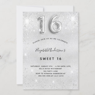 Sweet 16 silber Glitzer glamourös Einladung