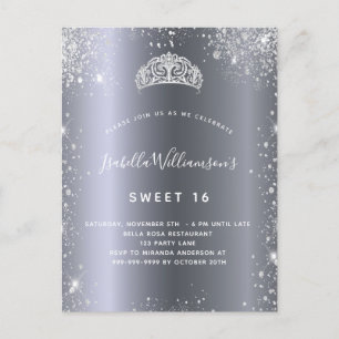 Sweet 16 silber Glitzer tiara Einladungspostkarte