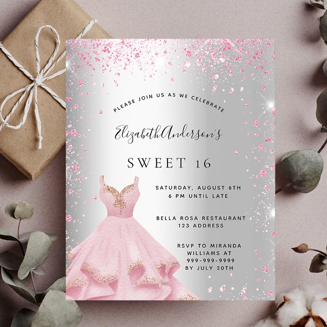 Sweet 16 silber rosa Kleid Einladung (Von Creator hochgeladen)