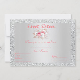 Sweet 16 silber, rosa, pfirsichfarben einladung