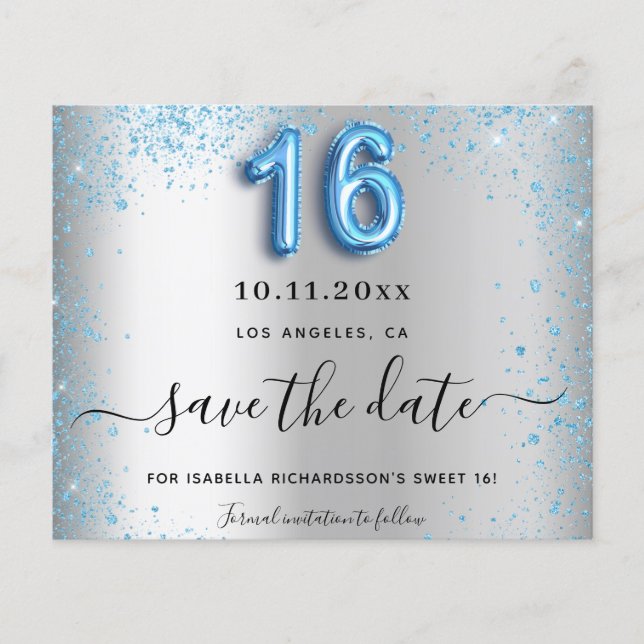 Sweet 16 silberblauer Glitzer Haushalt Save the Da Flyer (Vorne)