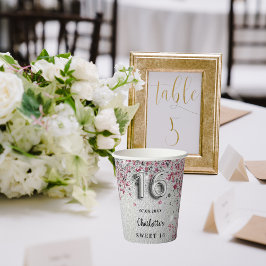 Sweet 16 silberfarbene Glitzer Glitzern Party Pappbecher