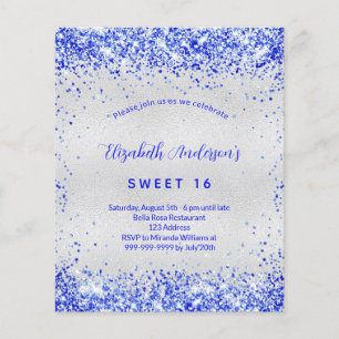 Sweet 16 silberne königsblaue Haushaltseinladung Flyer