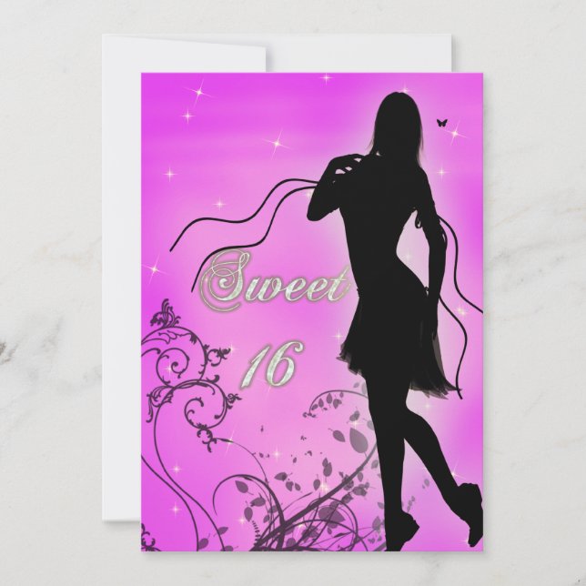 Sweet 16 Silhouette Geburtstag Einladung (Vorderseite)