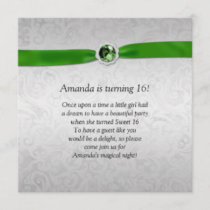 Sweet 16 Silver Emerald Green Ribbon Gemstone Einladung