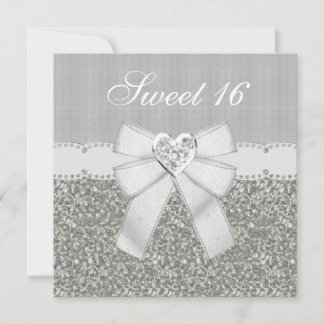 Sweet 16 Silver Glitzer & Sparkle Herzladen Einladung