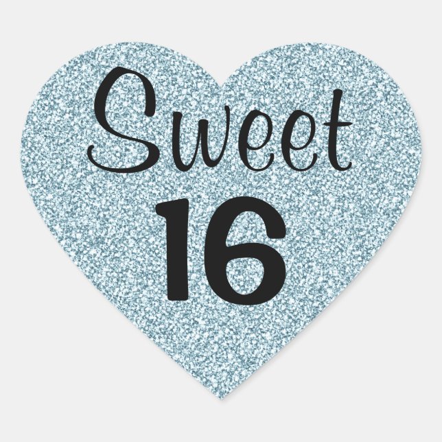 Sweet 16 Sixteen Black Blue Silver Glitzer Sparkle Herz-Aufkleber (Vorderseite)