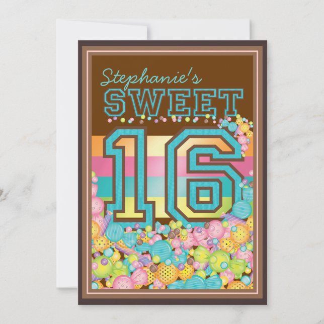 Sweet 16 Sixteen Candy Collection in Aquamarin & B Einladung (Vorderseite)