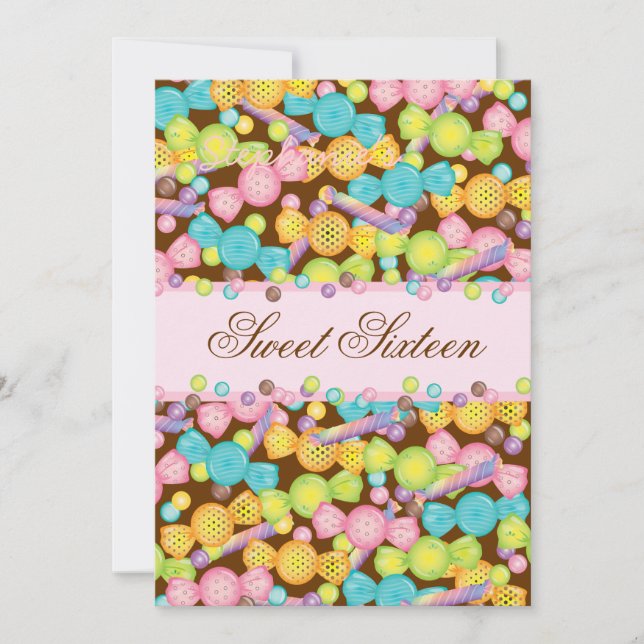 Sweet 16 Sixteen Candy Collection in Pink Brown Einladung (Vorderseite)