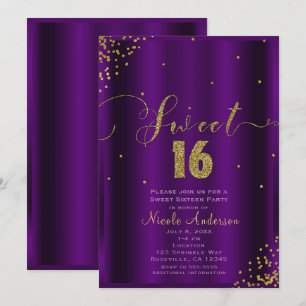 SWEET 16 Sixteen Lila und Gold Konfetti Ecken Einladung