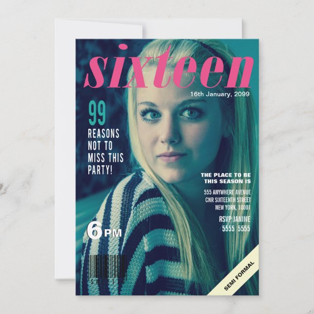 Sweet 16 Sixteen Magazine Cover Photo Invitation (Devant)
