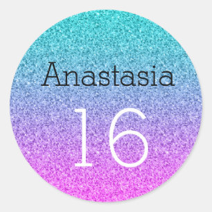 Sweet 16 Sixteen Ombre Pink Lila Glitzer Runder Aufkleber