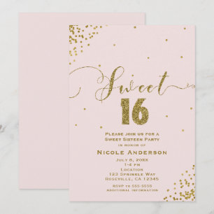 SWEET 16 Sixteen Rosé & Gold Konfetti-Ecke Einladung