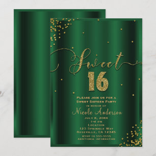 SWEET 16 Sixteen Smaragd- und Gold-Konfetti-Ecken Einladung