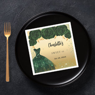 Sweet 16 Smaragdgrün Kleid Blume Gold Party Serviette