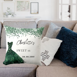 Sweet 16 Smaragdgrün Kleid Weiß Name Kissen