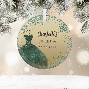 Sweet 16 smaragdgrünes Goldkleid Ornament Aus Glas
