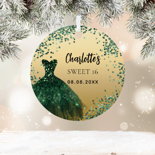 Sweet 16 smaragdgrünes Goldkleid Ornament Aus Metall