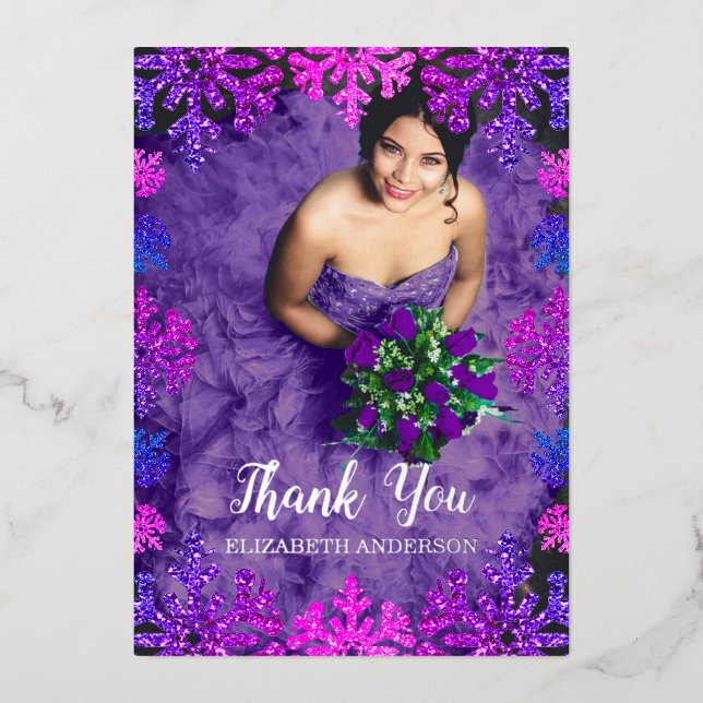 Sweet 16 Snowflake hiver Carte de remerciements d' (Recto)