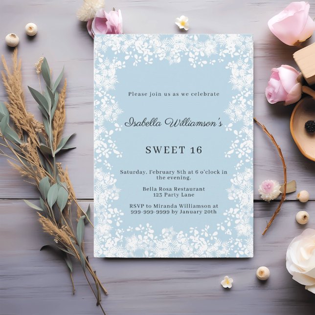 Sweet 16 snowflakes blue elegant winter party einladung (Von Creator hochgeladen)