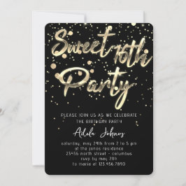 Sweet 16. Sofort Download Black Gold Confetti Einladung