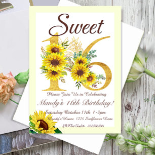 Sweet 16 Sonnenblumen Einladung zum Geburtstag,