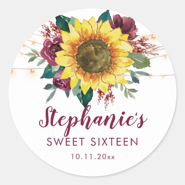Sweet 16 Sonnenblumenleuchten Blumenleuchten Gebur Runder Aufkleber (Vorderseite)