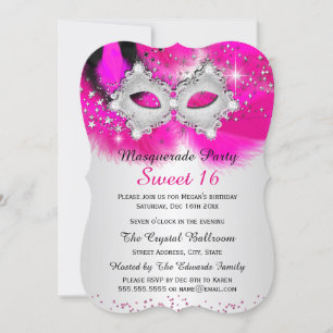 Sweet 16 Spitzenmaske Hot Pink Silver Masquerade Einladung