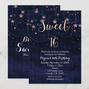 Sweet 16 Sternennacht Lila & Gold Einladung