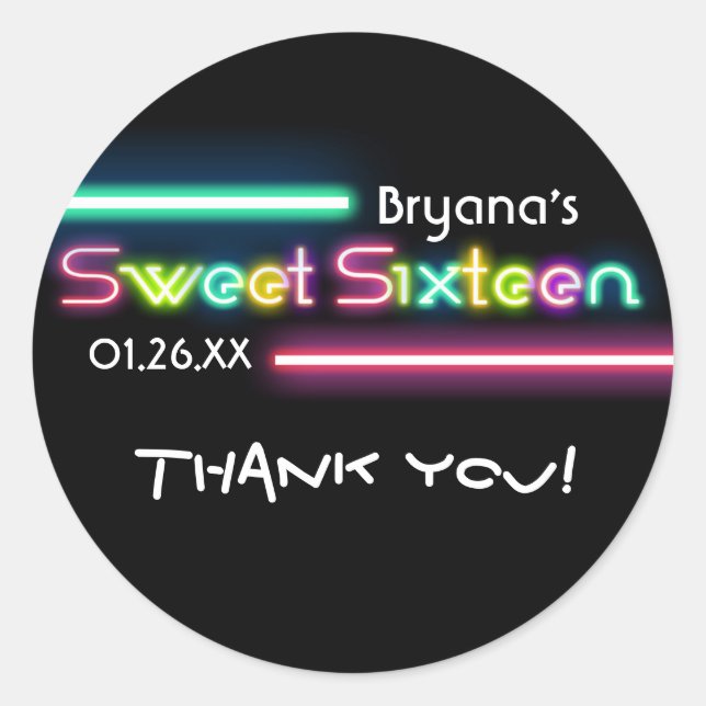 SWEET 16 Sticker Neon Glow Black Party (Devant)