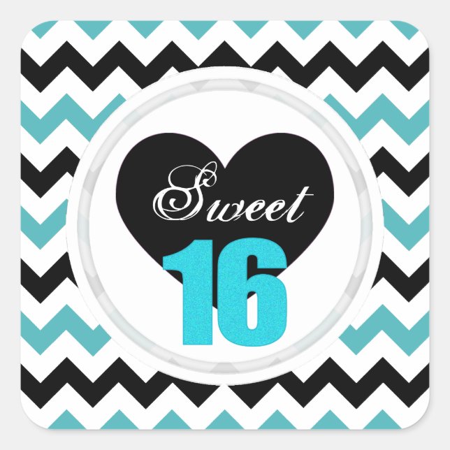 Sweet 16 Stickers: Zickzack blaue und schwarze Pri Quadratischer Aufkleber (Vorderseite)