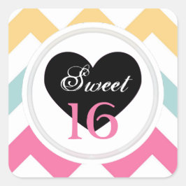 Sweet 16 Stickers: Zickzack Frühlingsfarbe Quadratischer Aufkleber