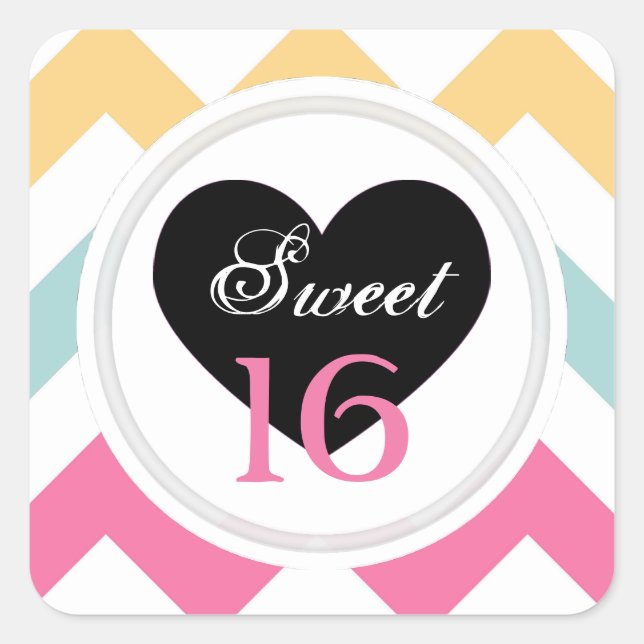 Sweet 16 Stickers: Zickzack Frühlingsfarbe Quadratischer Aufkleber (Vorderseite)
