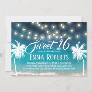 Sweet 16 String Lights Summer Beach Palm Trees Einladung
