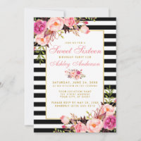 Sweet 16 Striped Floral Pink Gold