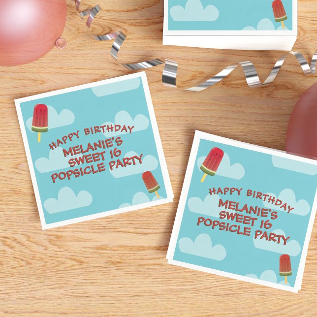 Sweet 16 Summer Popsicle Birthday Party Napkins Serviette (Fun sweet 16 birthday napkins. Just add your name and age)