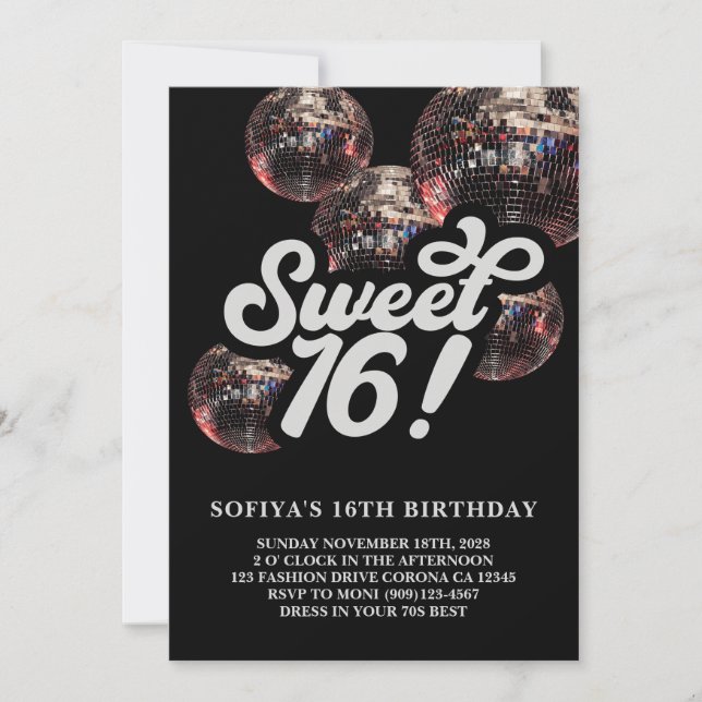 Sweet 16 Super Disco Ball Invitation Anniversaire (Devant)