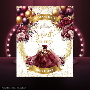 Sweet 16 Tapisserie Burgundy Gold Parties scintill
