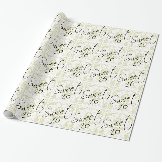 Sweet 16 Taupe Tan Damask Girly Birthday Party Geschenkpapier (Ungerollt)
