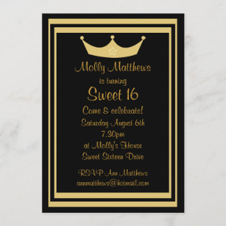 Sweet 16 Tiara Black & Gold Anpassbar Einladung