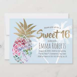 Sweet 16 Tropical Floral Ananas & Palme Tree Einladung